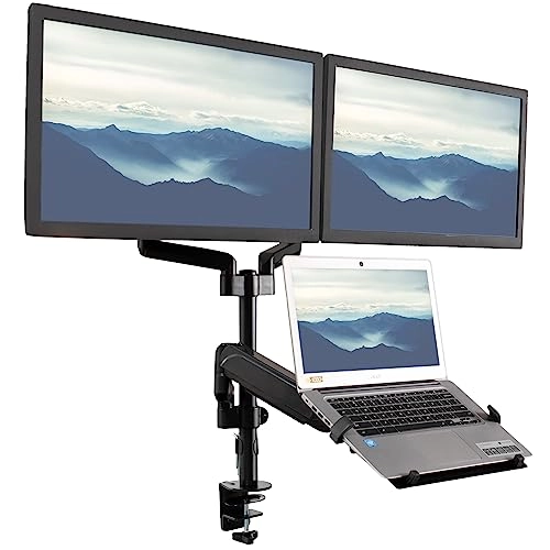 VIVO Freestanding Dual Computer Monitor and Laptop Combo Desk Stand - 32 inch