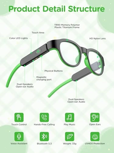 Kids Smart Glasses - Bluetooth 5.4 Open-Ear LED Lights