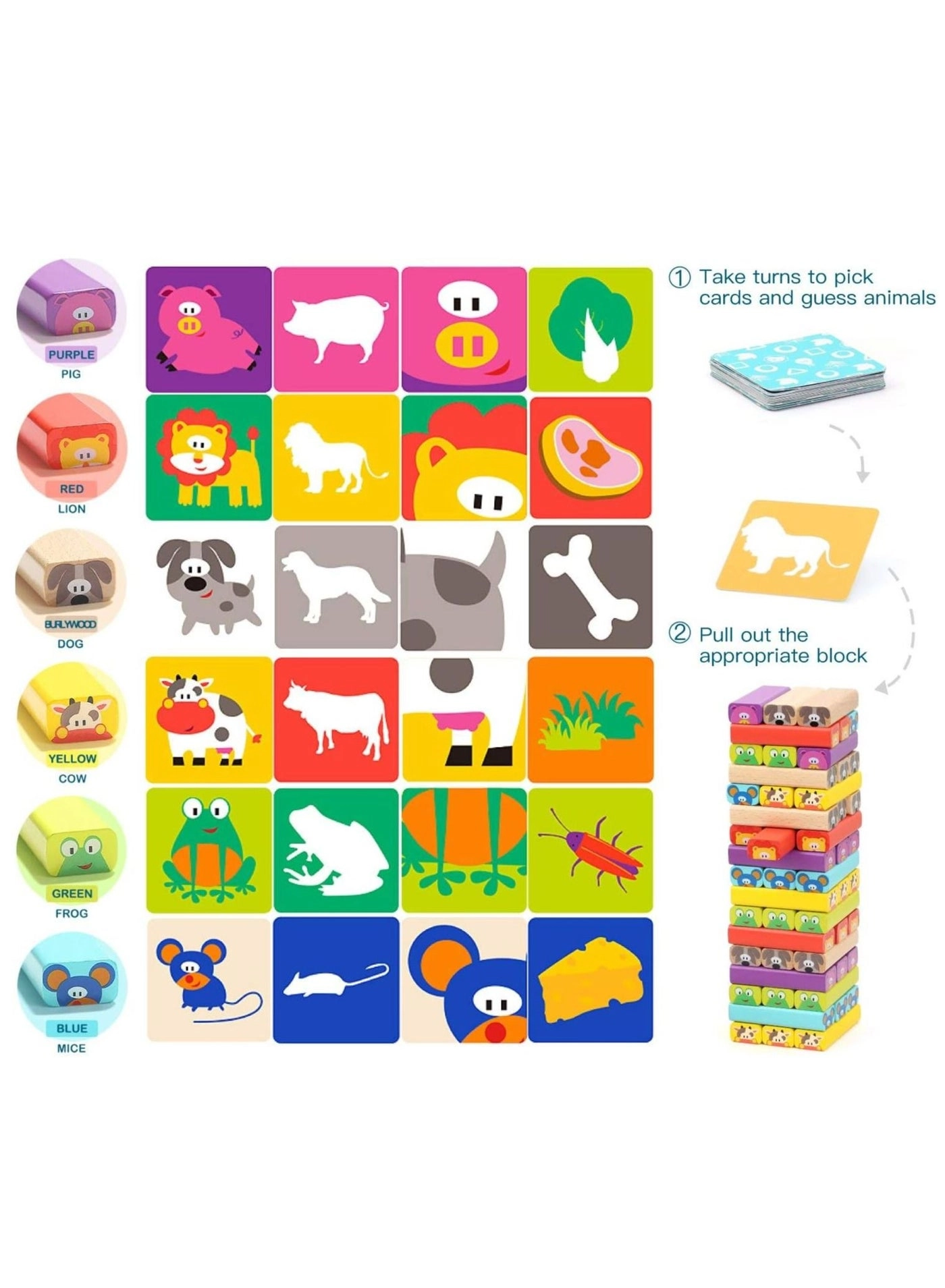 MIXDE Colored Wooden Blocks Stacking Board Games - 4 years+ 51 pieces