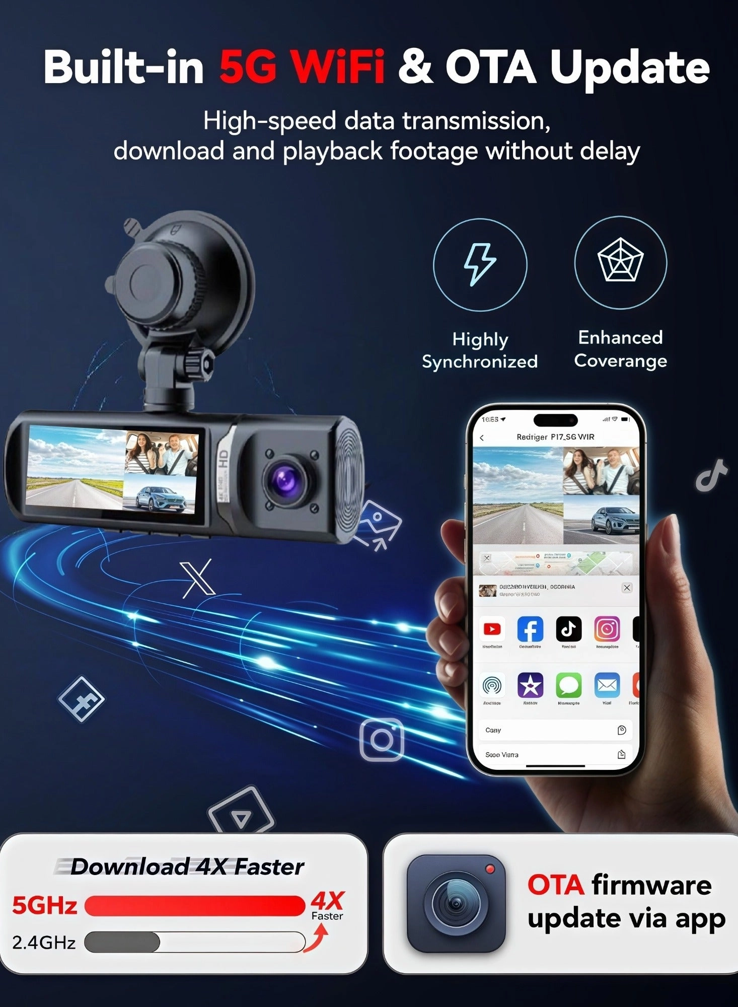 4K High Definition WiFi Bluetooth Driving Recorder Reversing Image