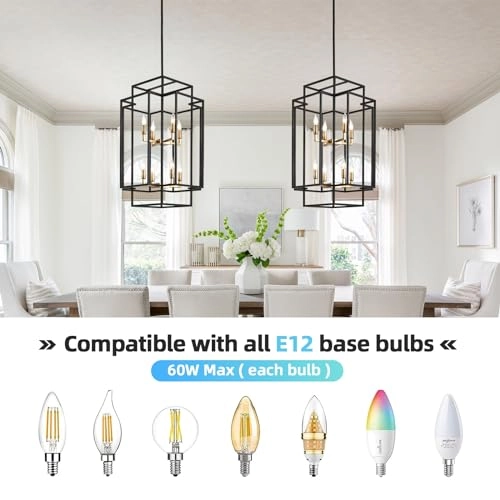 8-Light Lantern Chandelier - 31.5 in Black & Silver