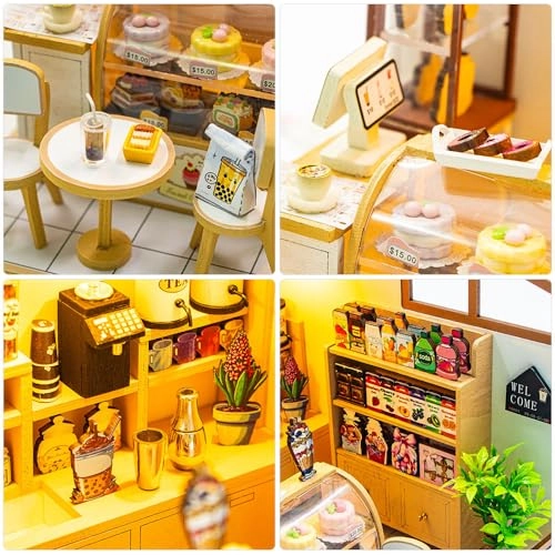 Miniature Wooden Dollhouse Building Kit - 3D Mini Coffee House