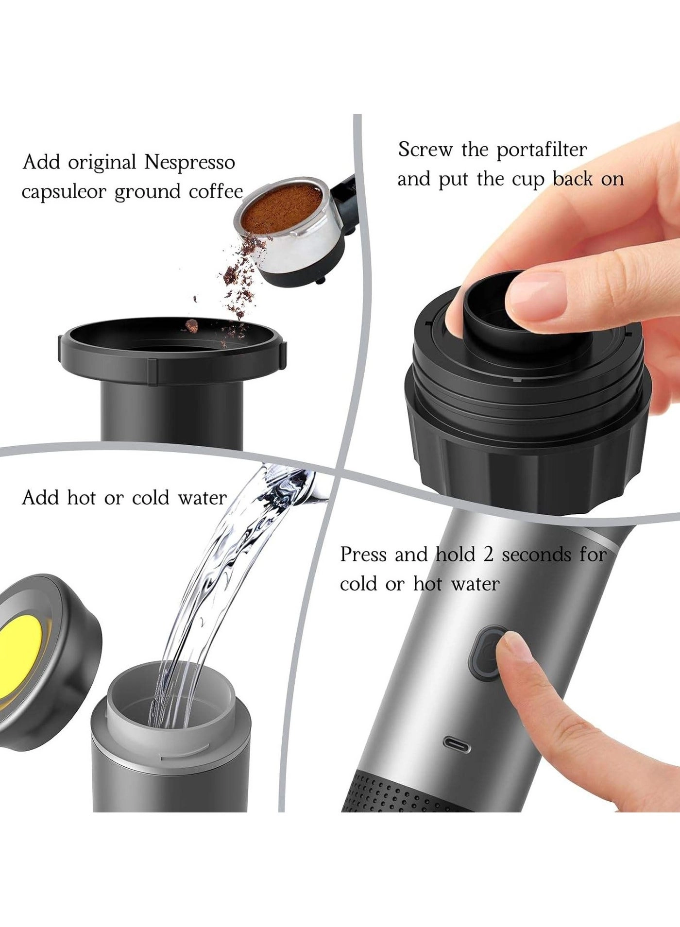 Travel Espresso Machine - small and large capsules ground coffee