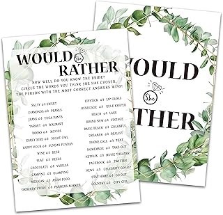Bridal Shower Game Over or Under - 30 Cards