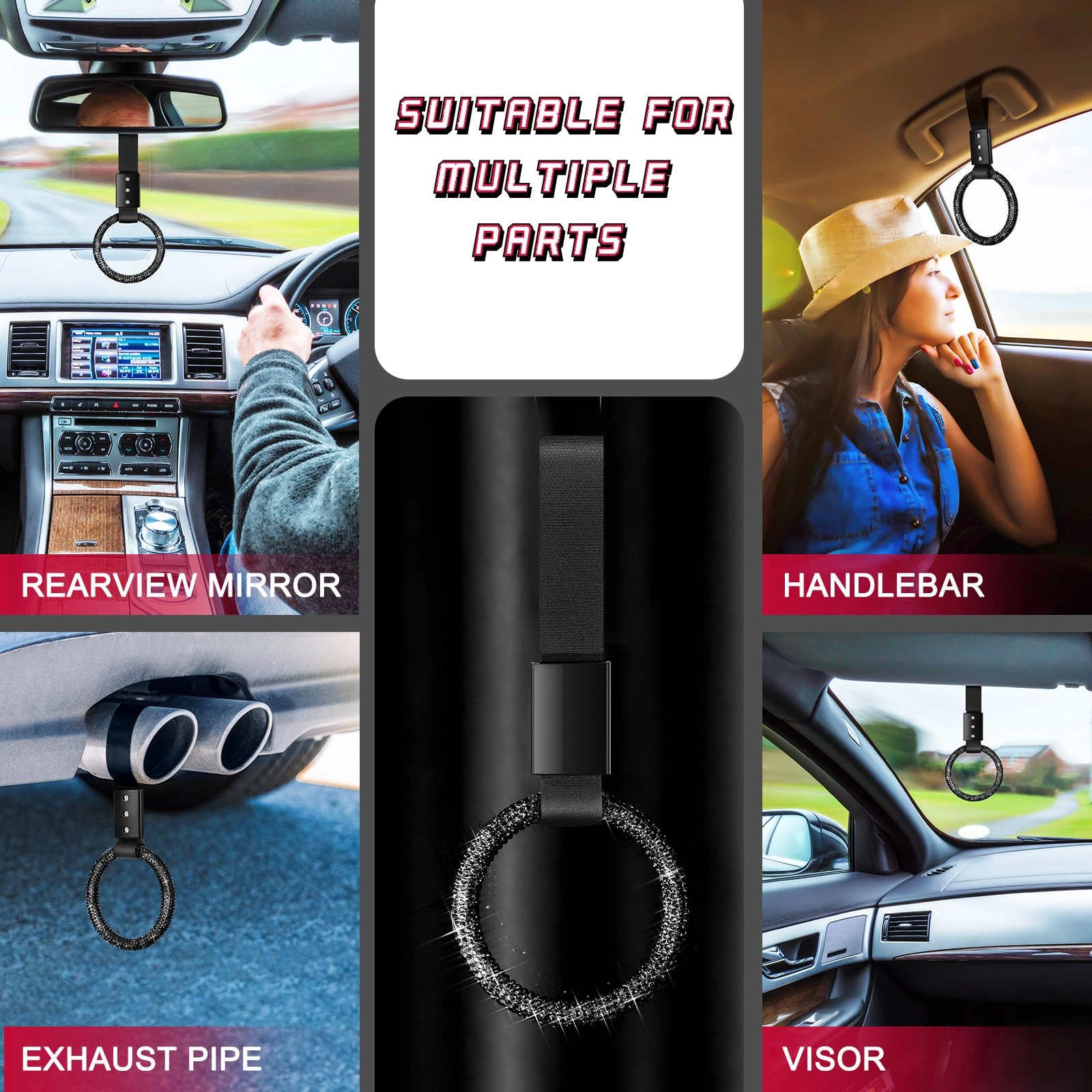 Round Car Handle Strap - Black Round Style