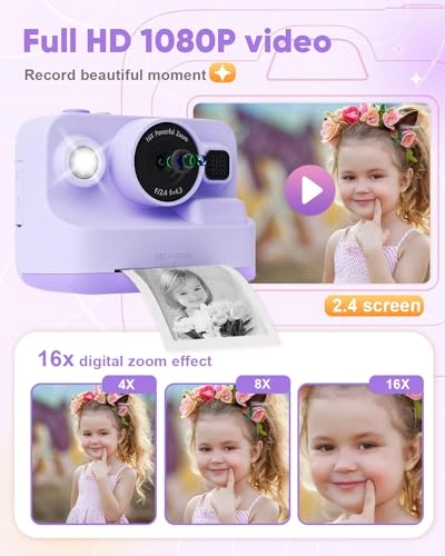 Kids Camera Instant Print - 12MP 1080P 2.4" Screen