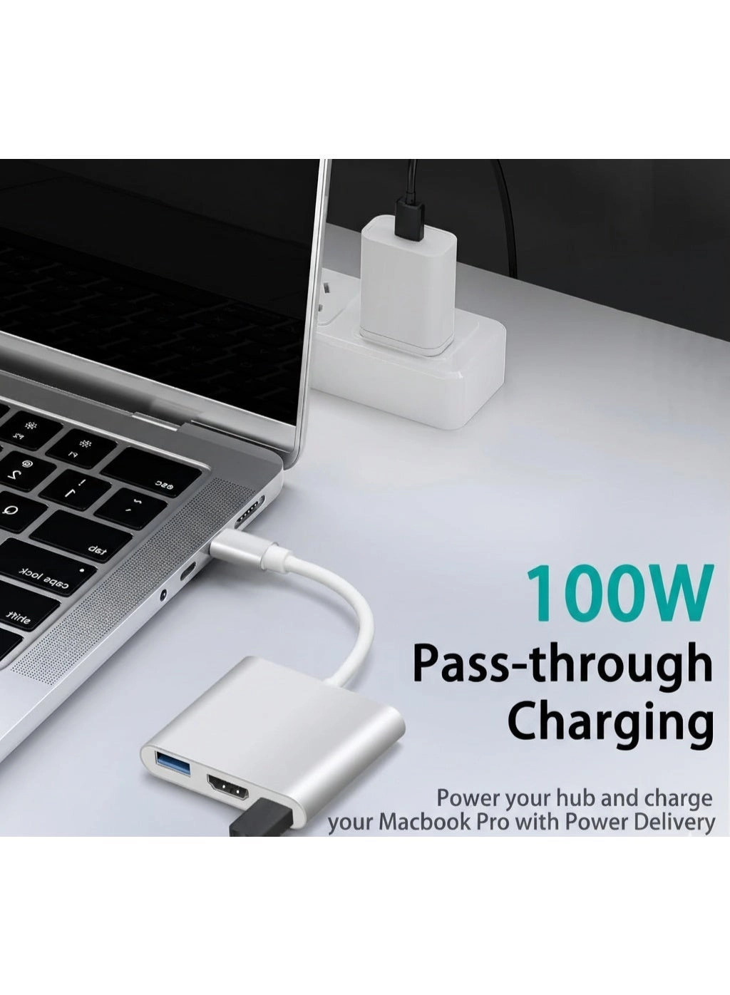 3-in-1 USB-C Hub - 4K HDMI 100W PD Charging USB 3.0