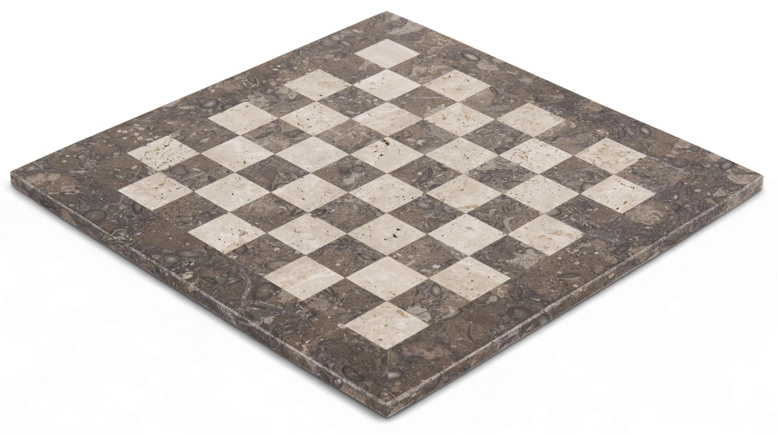 SPESHSTONES Marble Chess Board - 15 Inch Handmade Travertine and White Stone