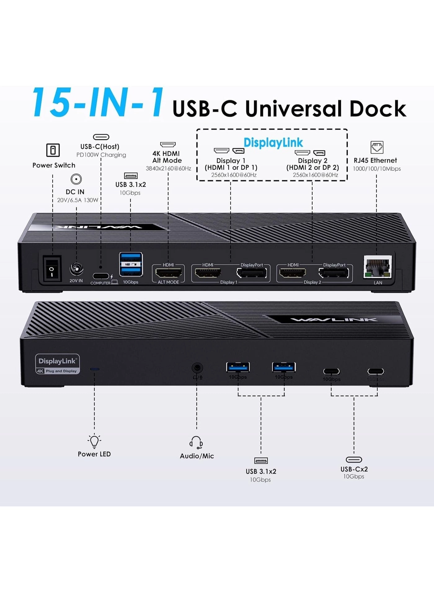 DisplayLink USB-C Triple Display Docking Station - USB-C Windows & More