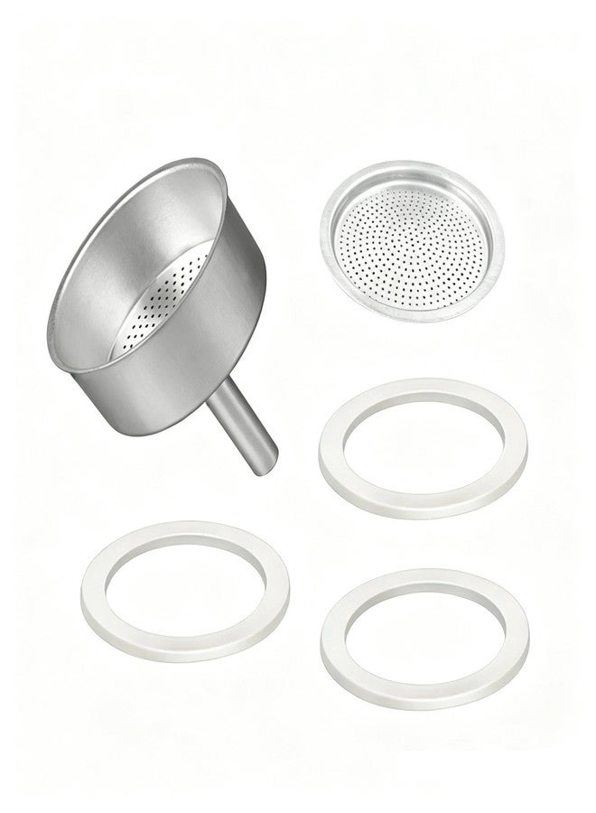 ELAIRUA moka pot replacement funnel - 6-cup + espresso funnel + stainless steel filter + silicone gasket seals - 3