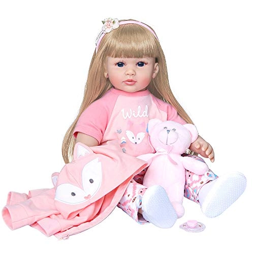 Reborn Baby Doll - 24 inch Silicone Vinyl + PP Cotton Pink Coat