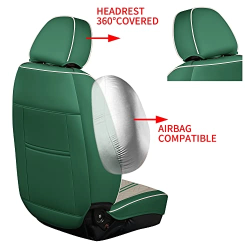 Car Seat Covers - Front Seat 2 Pack Green and White Faux Leather