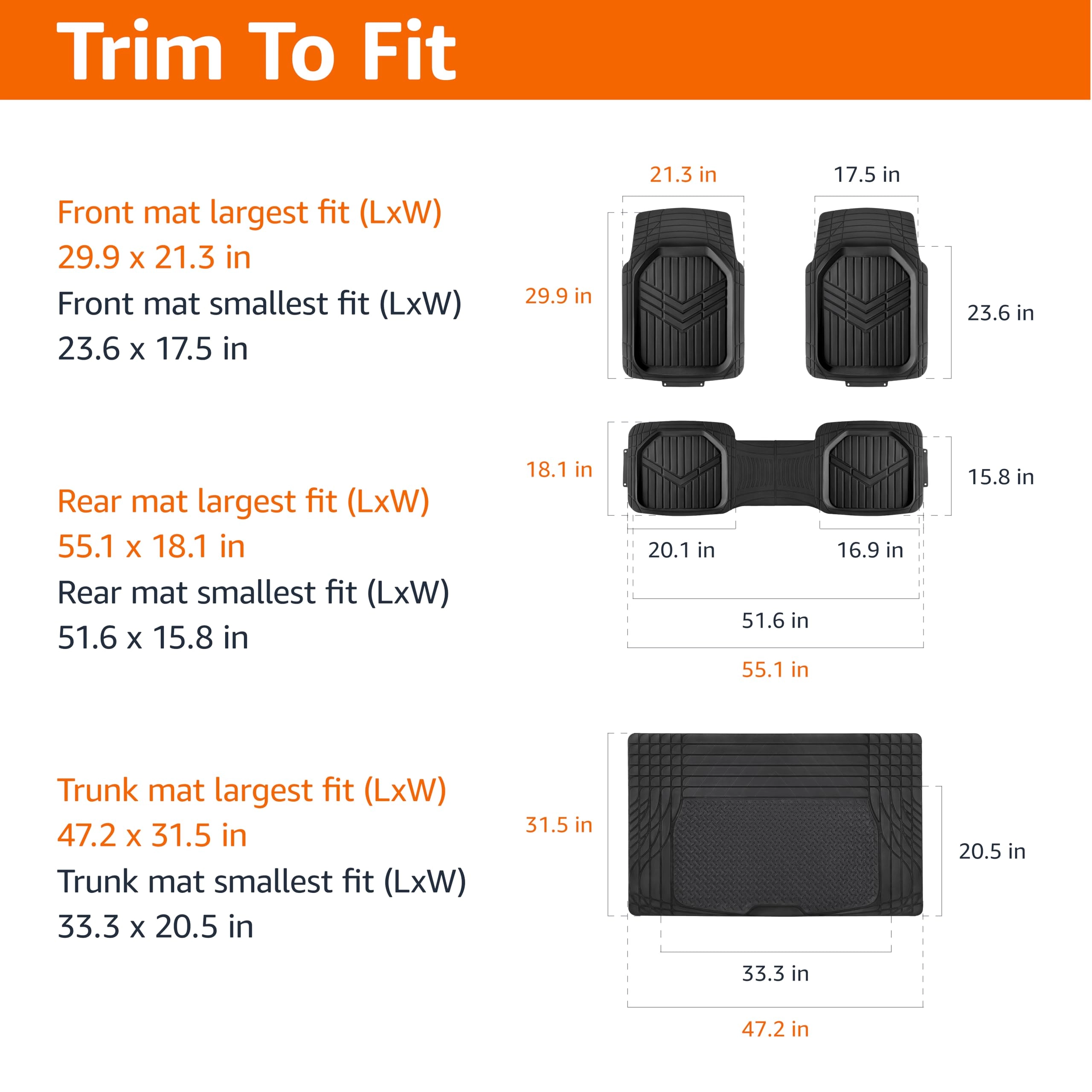 4-Piece Heavy Duty PVC Floor Mats with Cargo Liner - Black Universal Fit