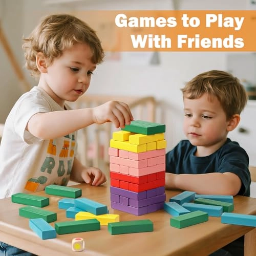 Showay Wooden Building Blocks Stacking Board Game - 3+ 54 pieces