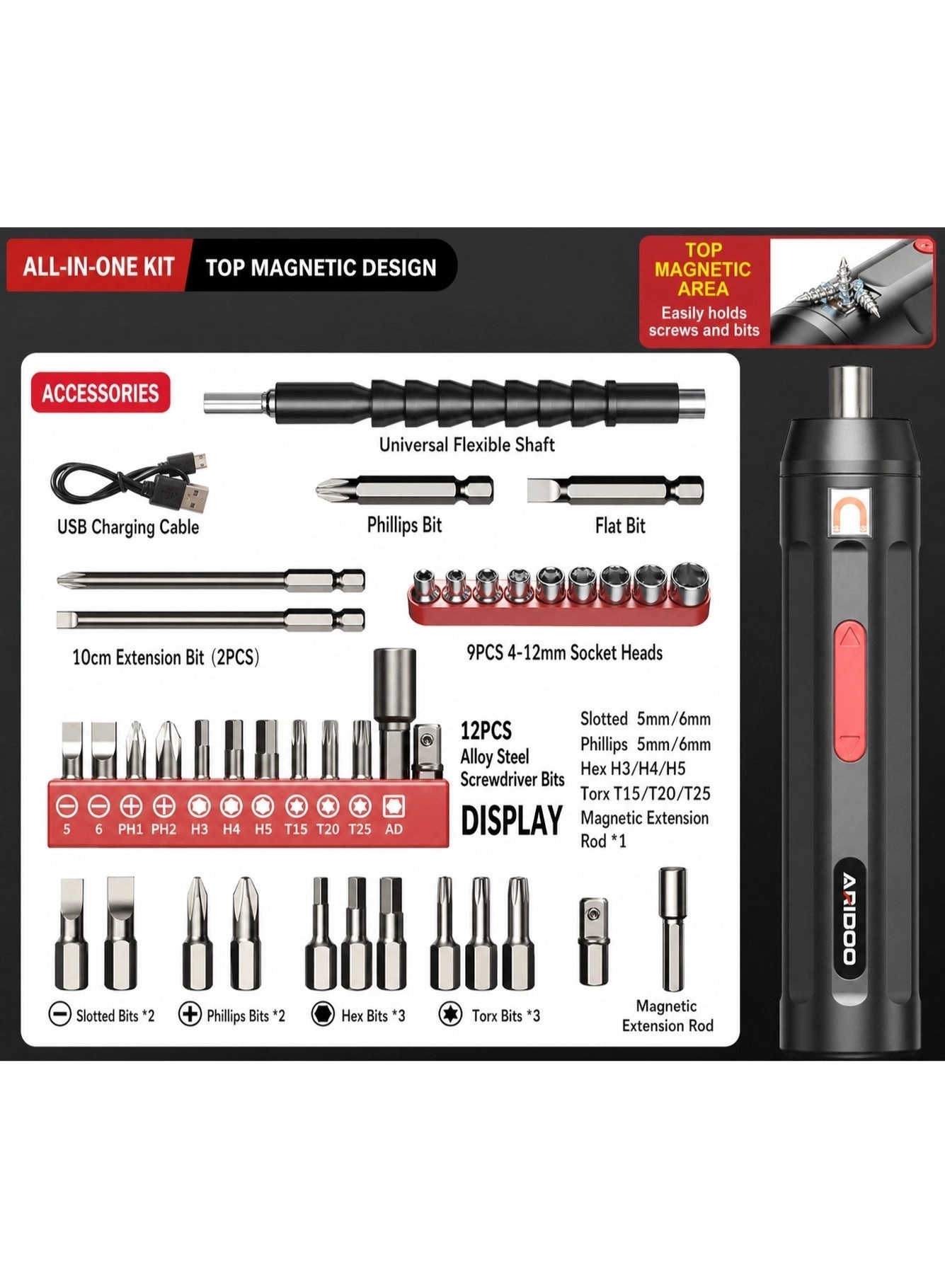 Electric Screwdriver - 300RPM 1.5-3.5N.m Rechargeable