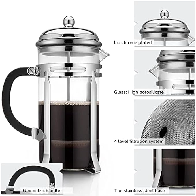 French Press - HighHeat Borosilicate Glass 304 Stainless Steel Filter 600Ml20Oz