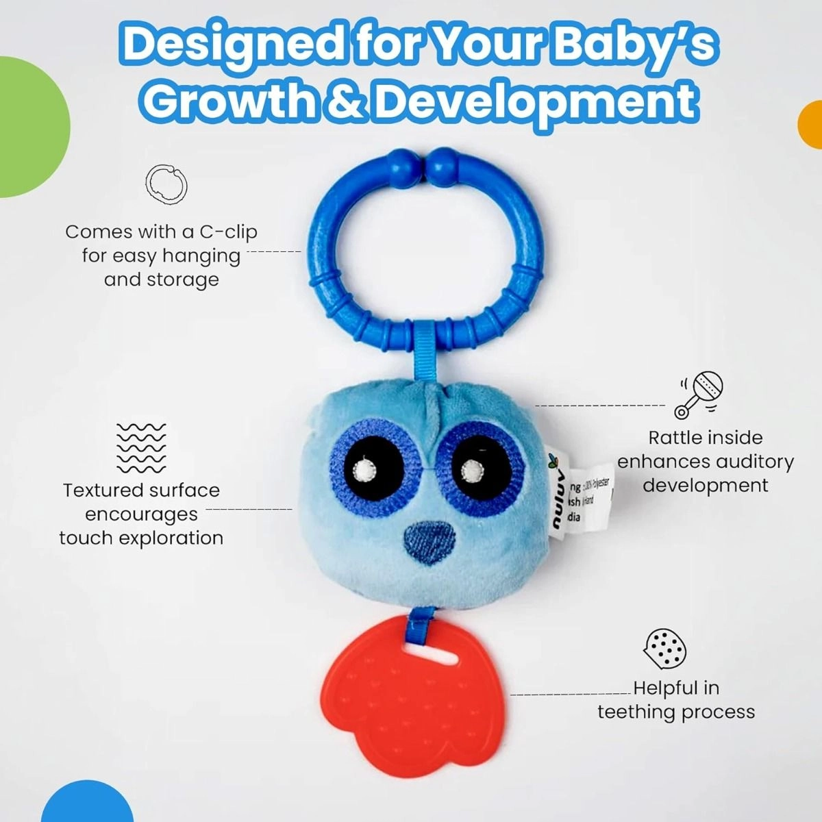 Playtime Owl Teether - soft cuddly fabric silicone teething ring