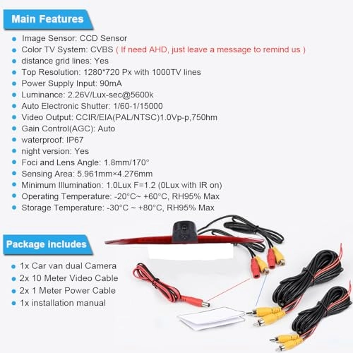 Rear View Camera - Night vision 1280 x 720 pixels