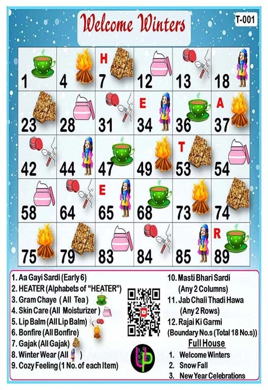 Tambola Tickets - Welcome Winters Theme English Set of 15 Tickets