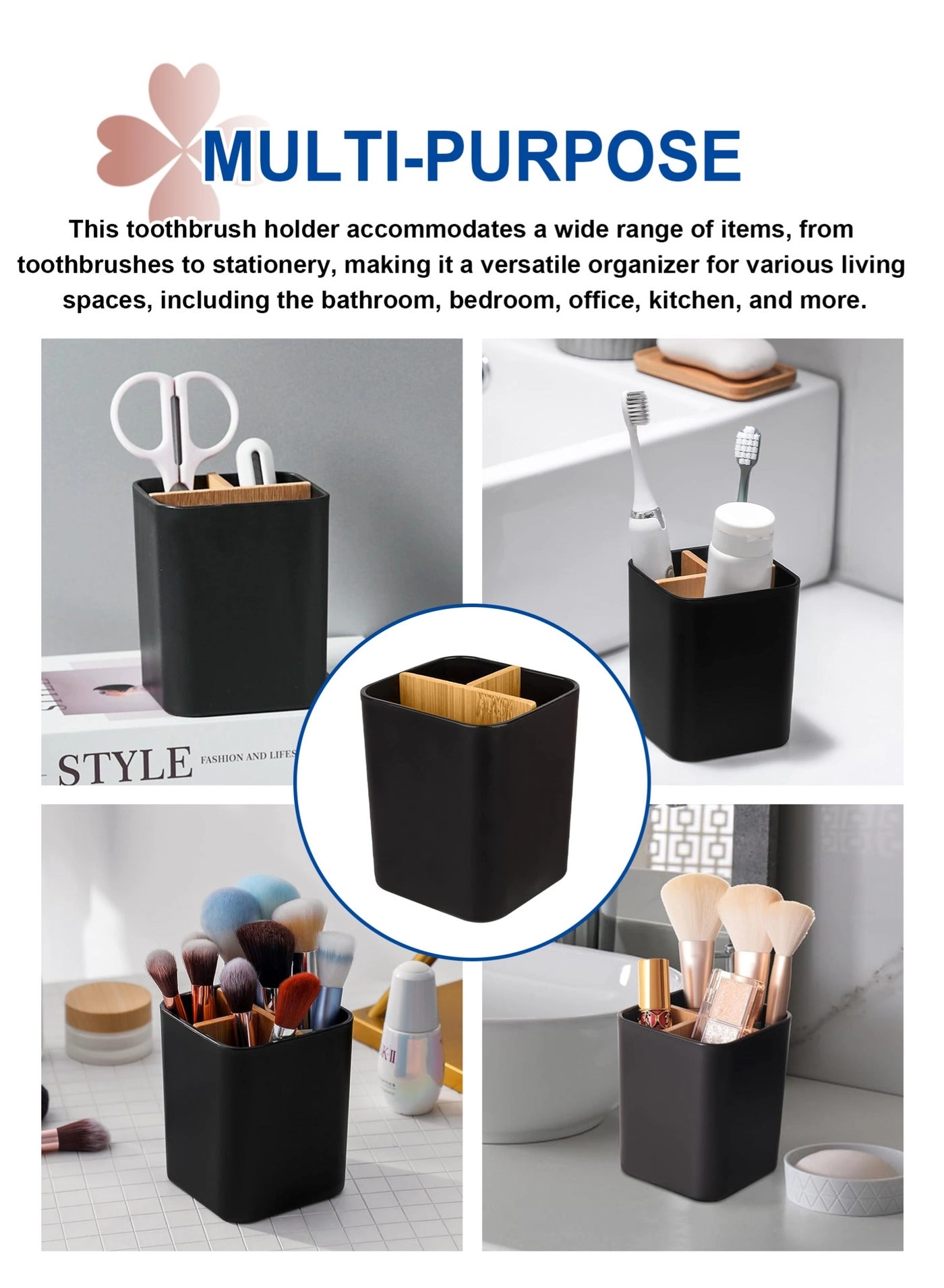 Bamboo Toothbrush Holder - Bathrooms 3 Slots