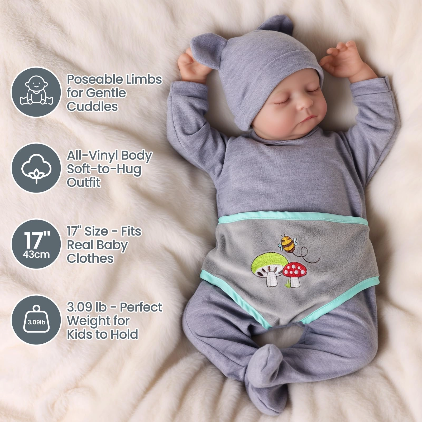 Reborn Baby Doll - 17Inch Cloth Body African American