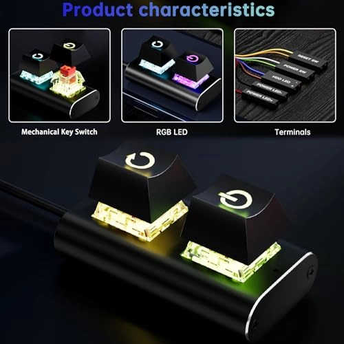 Desktop Computer Power Switch - 2m Cable 7 Color Auto Cycling Light