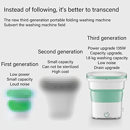 XHTONGSH غسالة قابلة للطي للطي المحمولة, غسالة صفرية اوتوماتيكية, عمل هادئ, الضوء الأزرق, ملابس داخلية غسل الملابس او عنصر صغیر, طاقة ومنطقة (Color : Green)