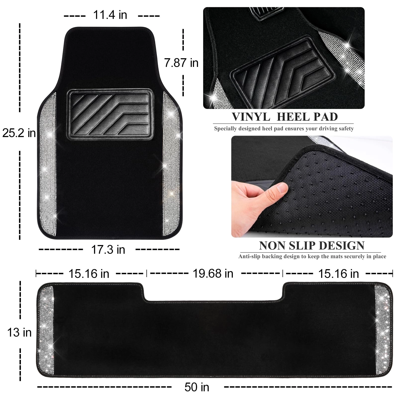 Bling Diamond Car Mats - 4.0 Count Universal Fit