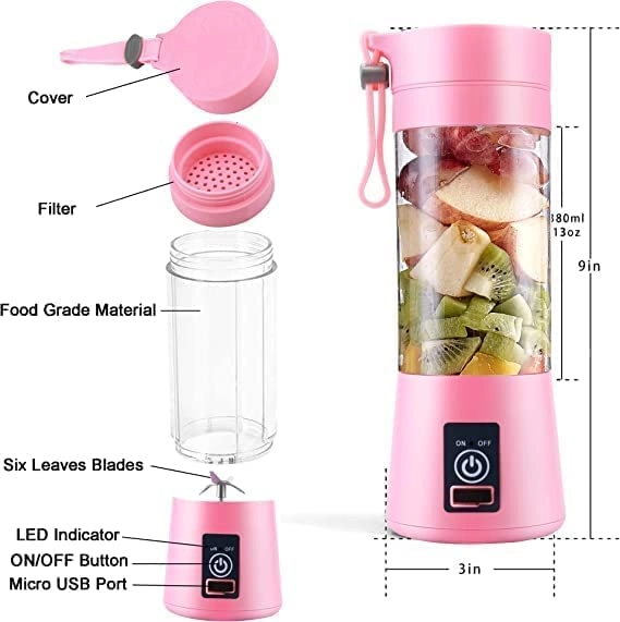 Portable Electric Juicer - 6 Blades Rechargeable USB