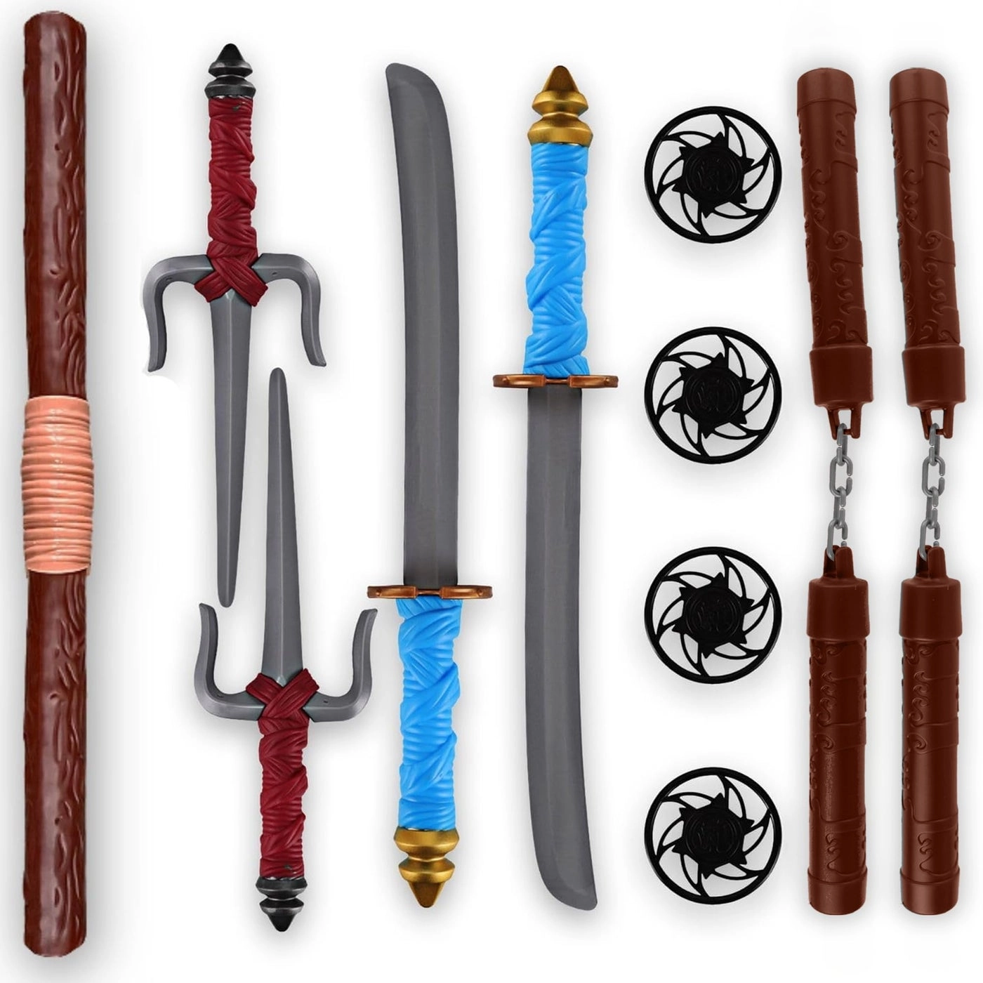 Liberty Imports Katana - 2 pcs + SAIS - 2 pcs + Shuriken - 4 pcs + Bo Staff - 1 pcs