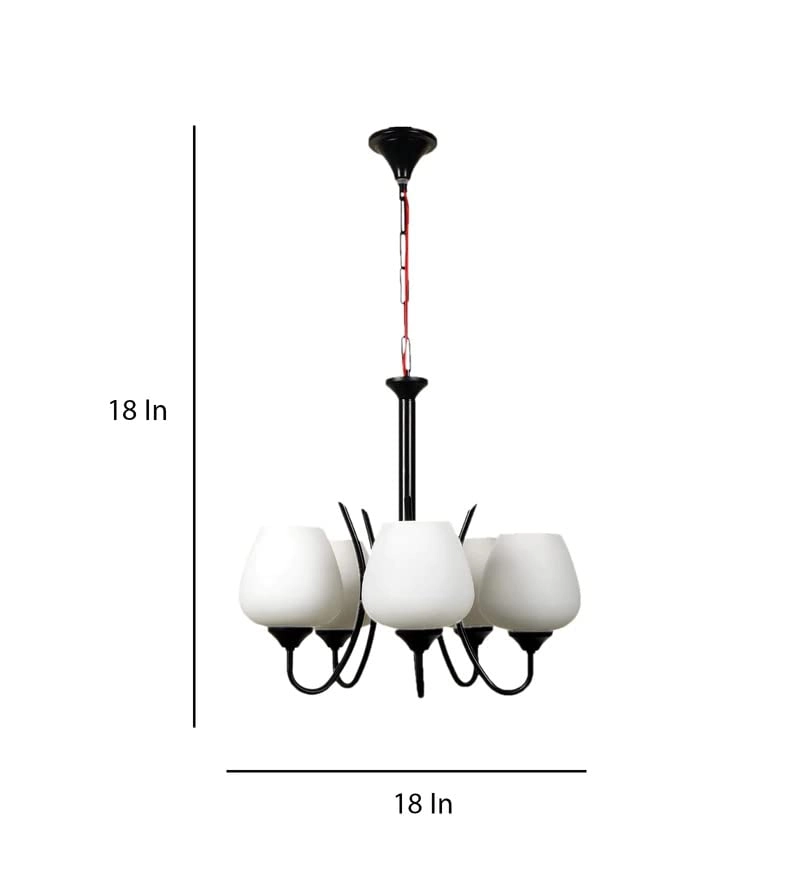 711 SIX LIGHT CHANDELIER - Black and Frosted Metal Glass