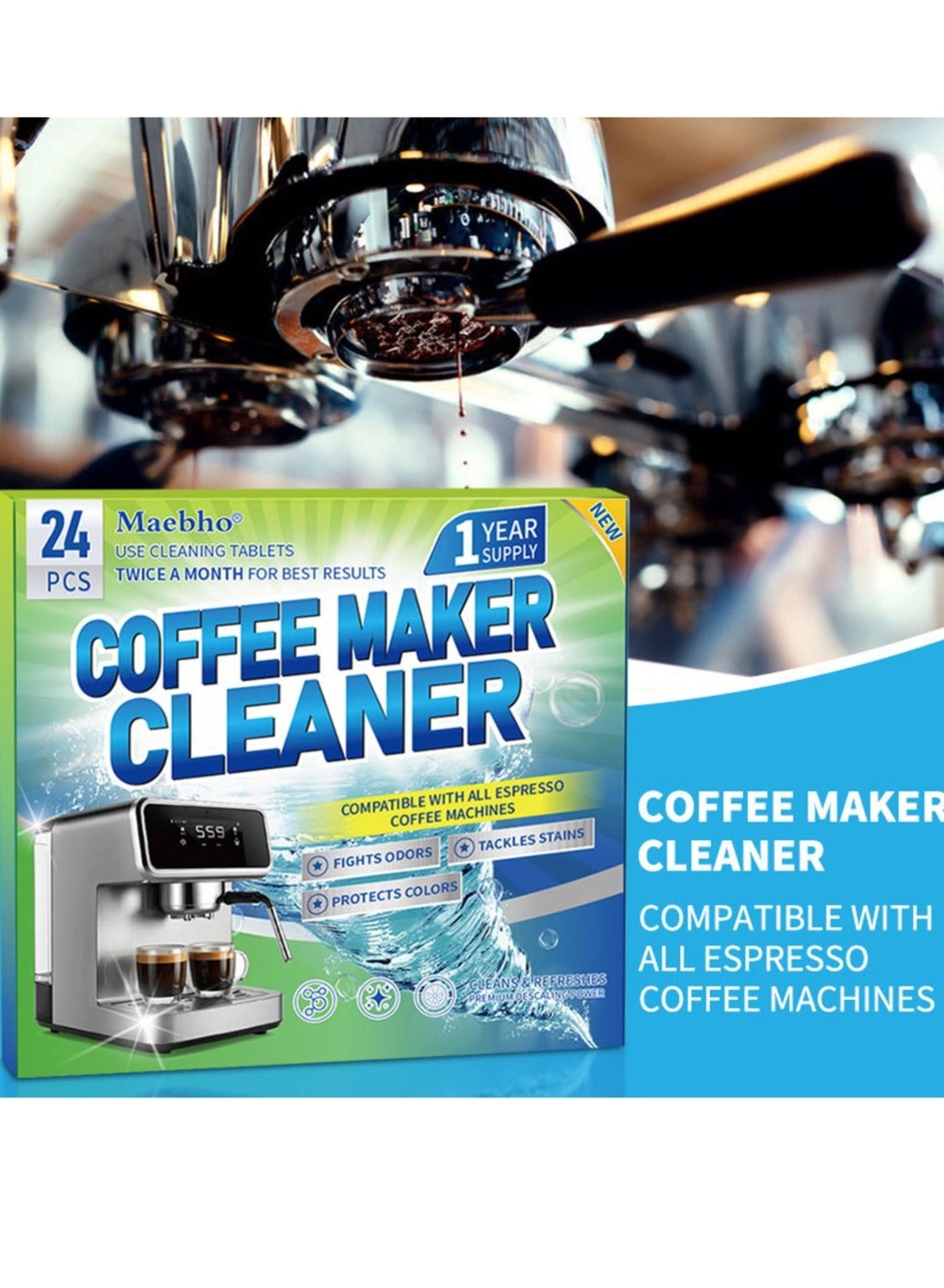 Maebho Coffee Maker Cleaner Tablets - 24-pack 1-Year Supply