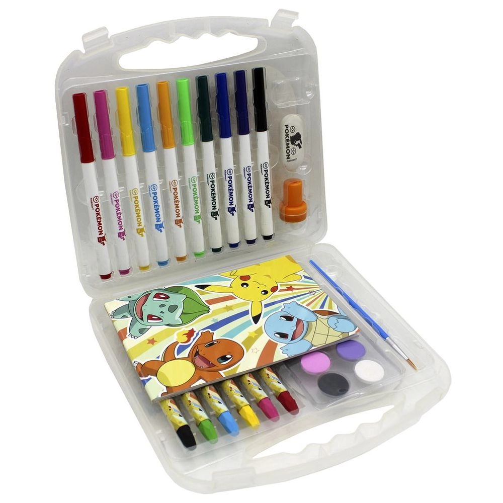 Drawing Case Set - 40 Pcs 12 watercolors 10 markers 6 colored pencils 6 soft crayons