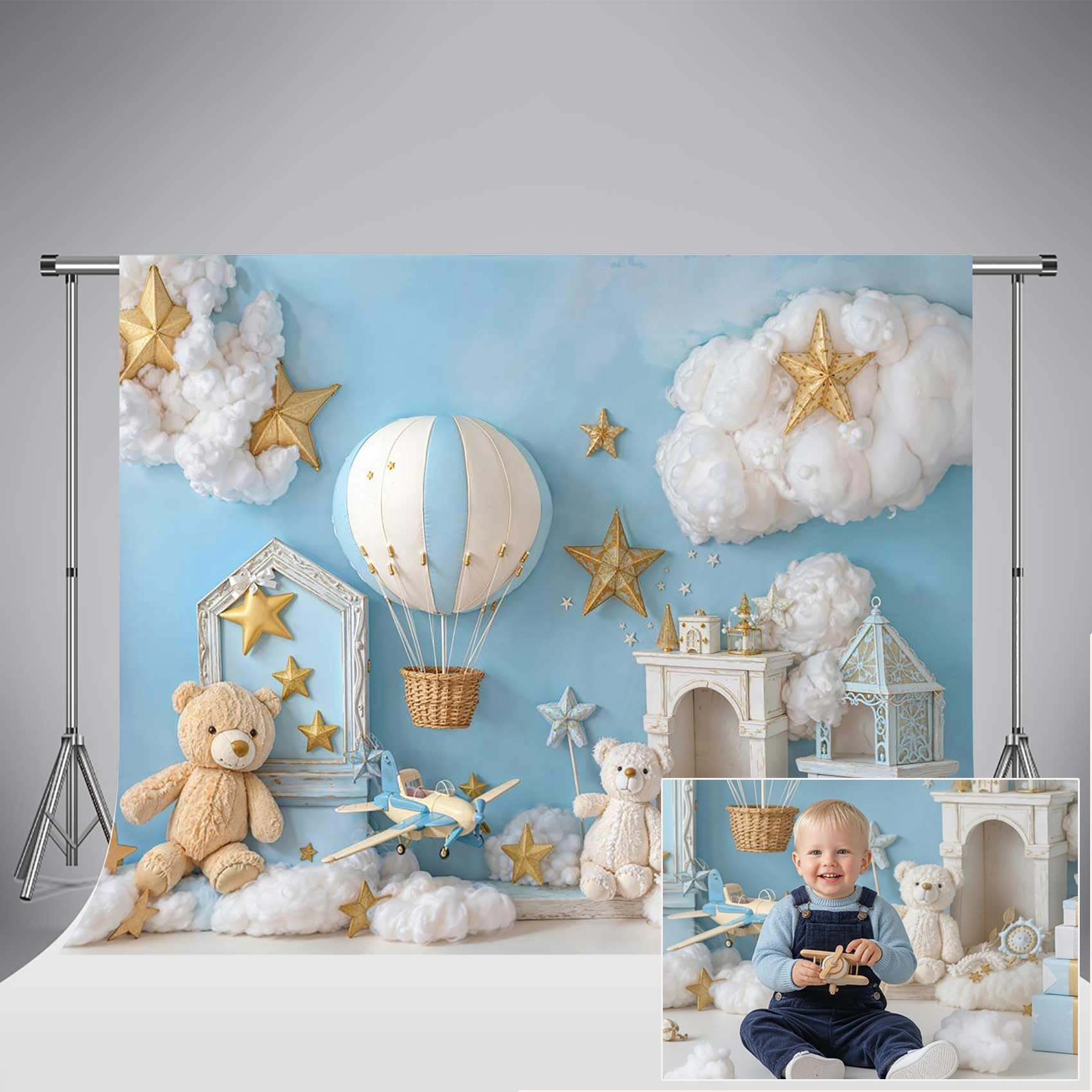kate Hot Air Balloon Backdrop - 1st Birthday 2x2m