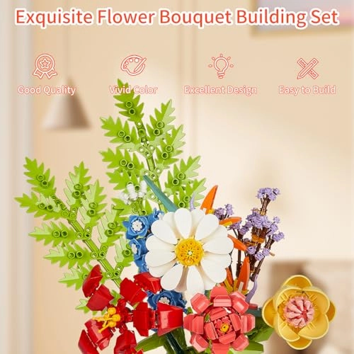 Flowers Bouquet Building Set (AAA-1234) - Vase Artificial Botanical Collection