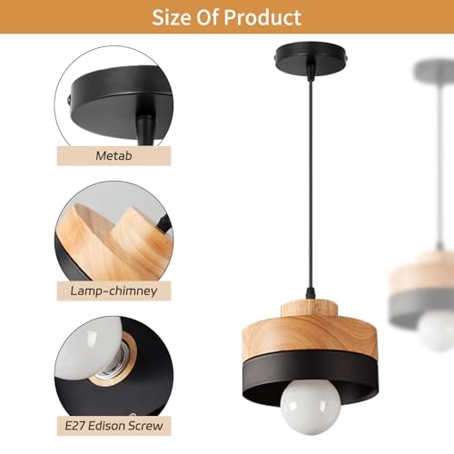 Round Wood Pendant Light - E27 18cm