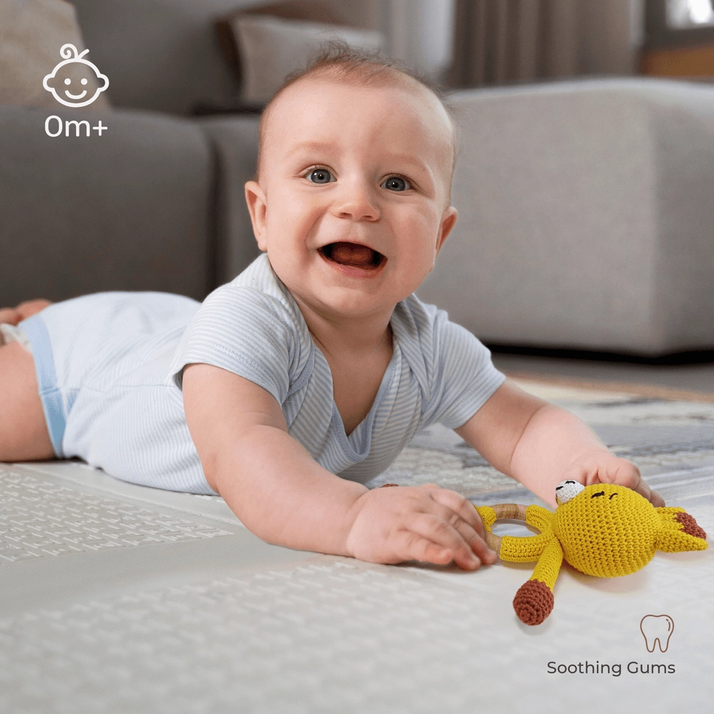 Handcrafted Crochet Toy With Teething Ring - premium cotton yarn