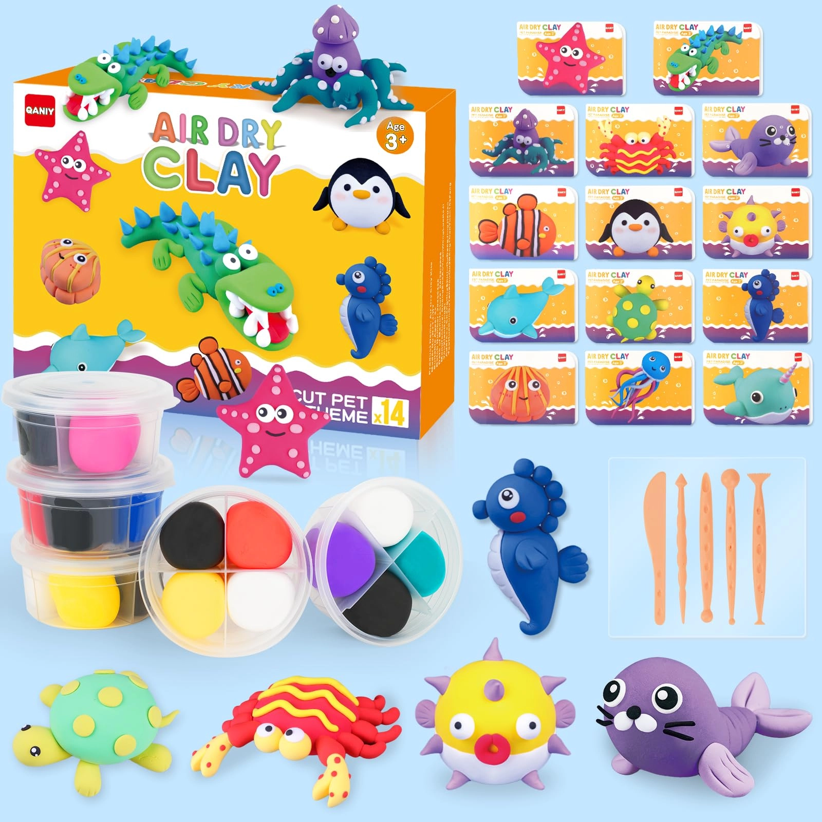 qaniy Modeling Clay Kit - Marine Life 14 pcs 3+ years