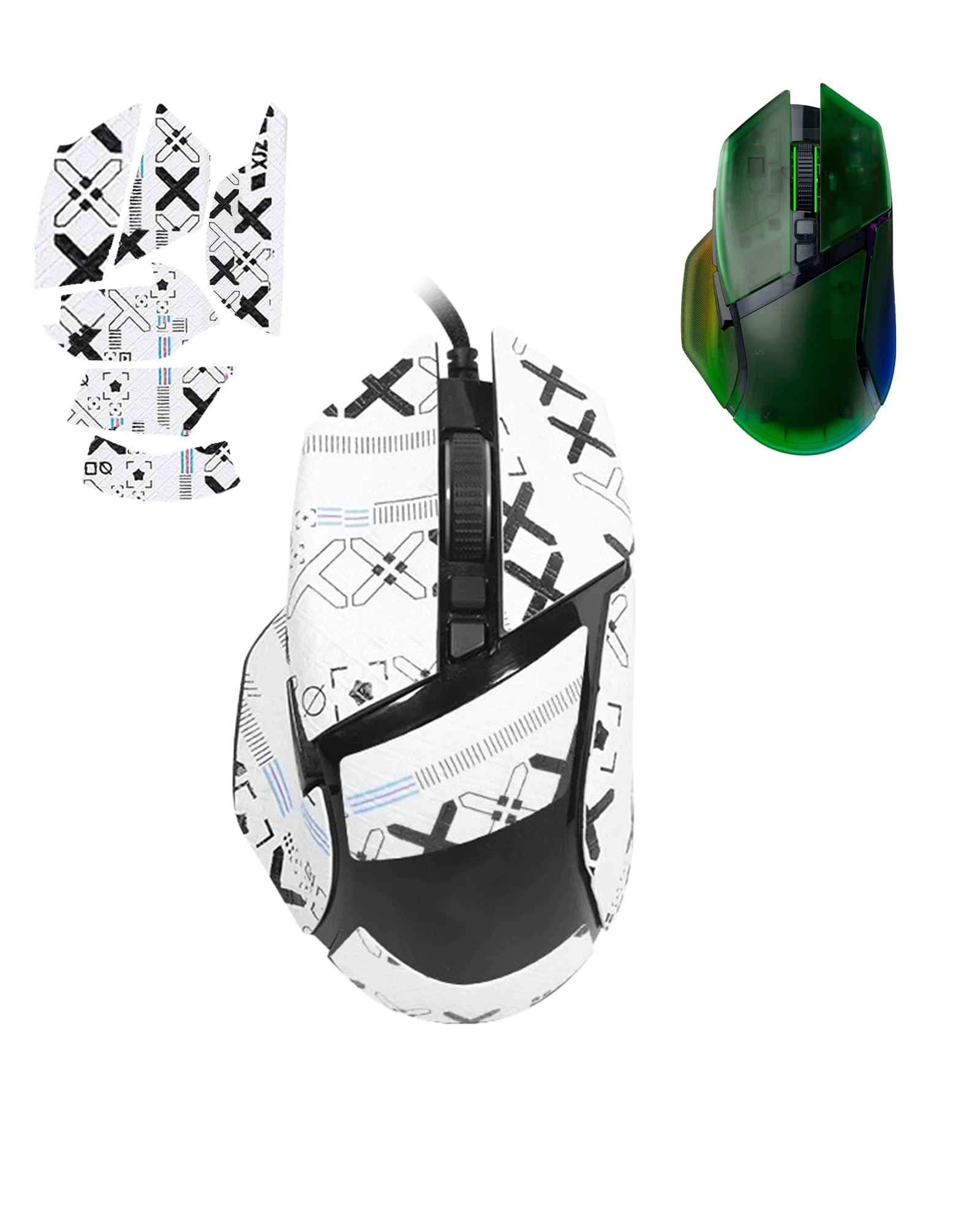 toergy Mouse Anti-Slip Grip Tape for Razer Basilisk V3 Pro - White printed pattern Self-Adhesive