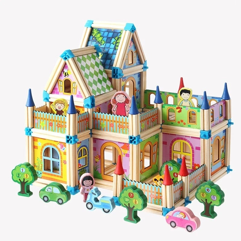 Wooden Building Blocks Set - 128/268 pcs