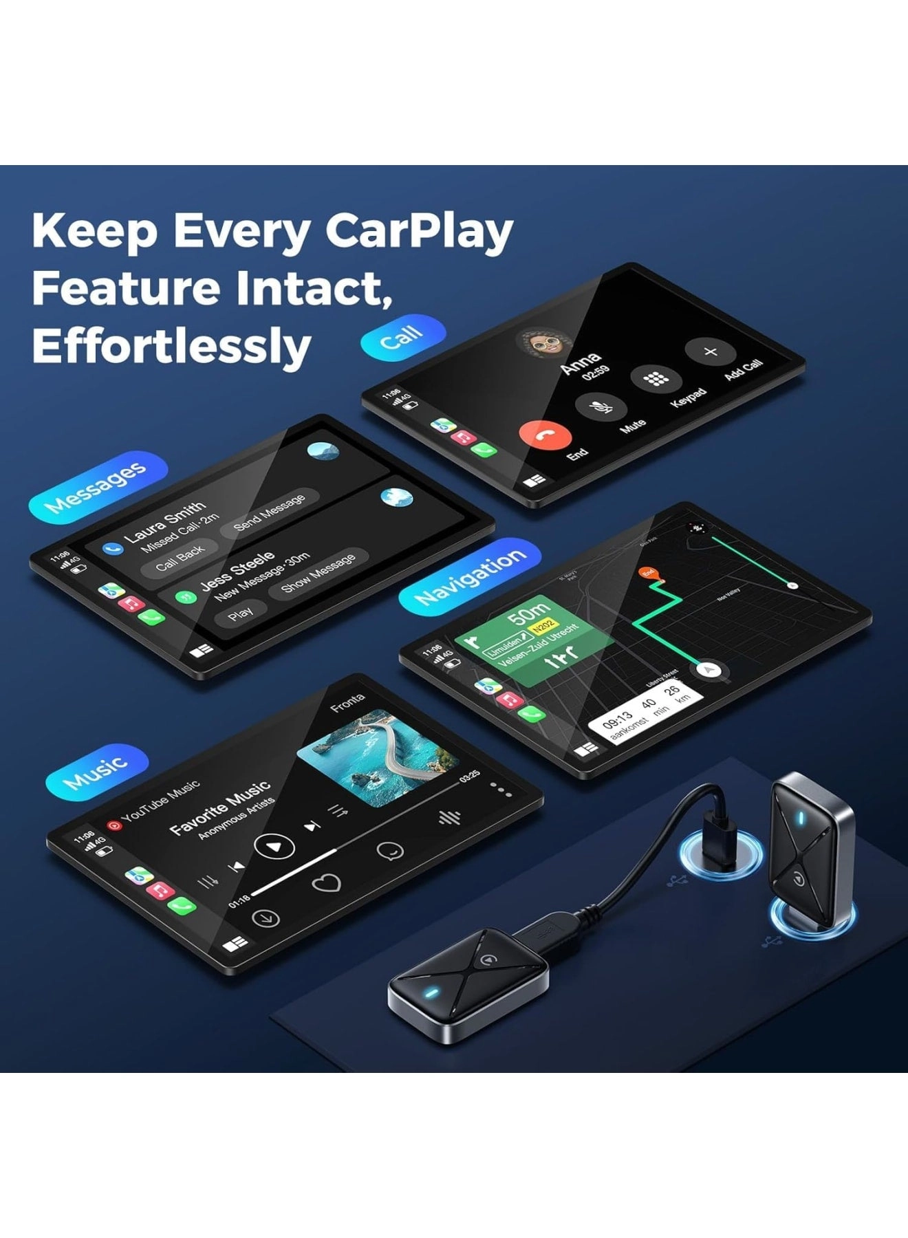 Wireless CarPlay Adapter - Mini Portable USB & Type-C