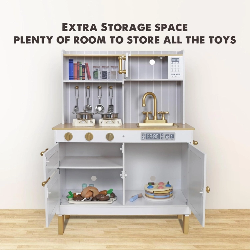 Kids Wooden Kitchen Toys Pretend Play Toyset (5551007-W10C822B)