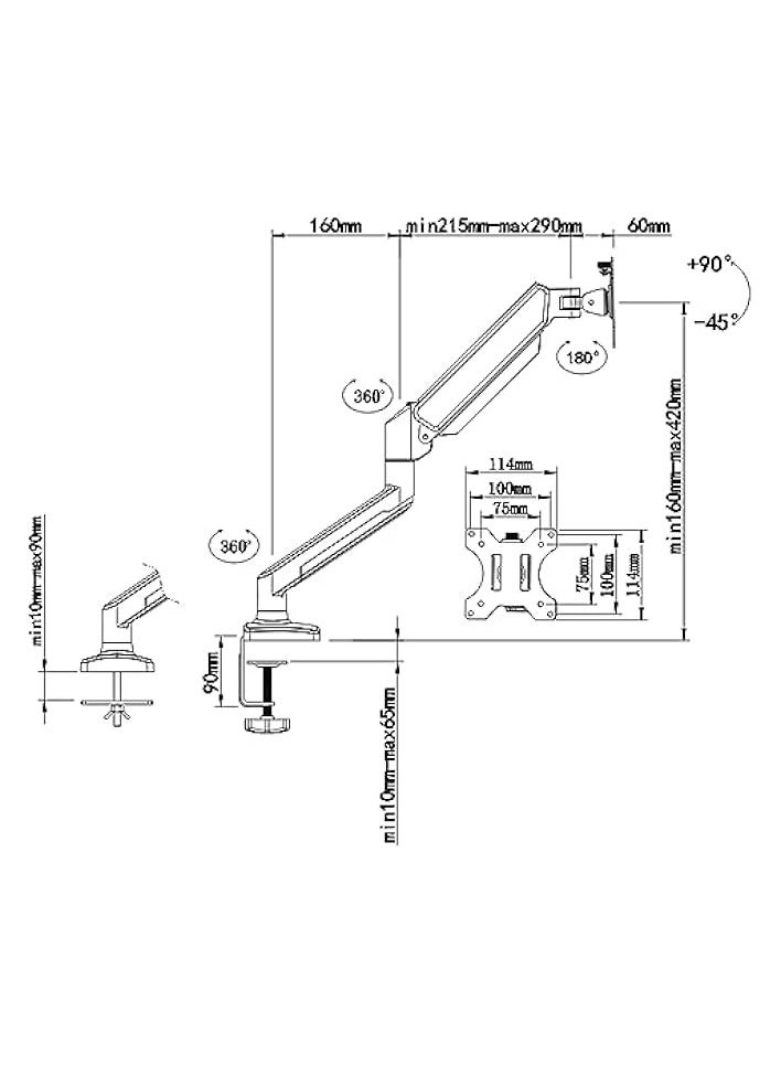 Single Monitor Table Stand - 13” to 32” VESA 75 x 75 -100 x 100