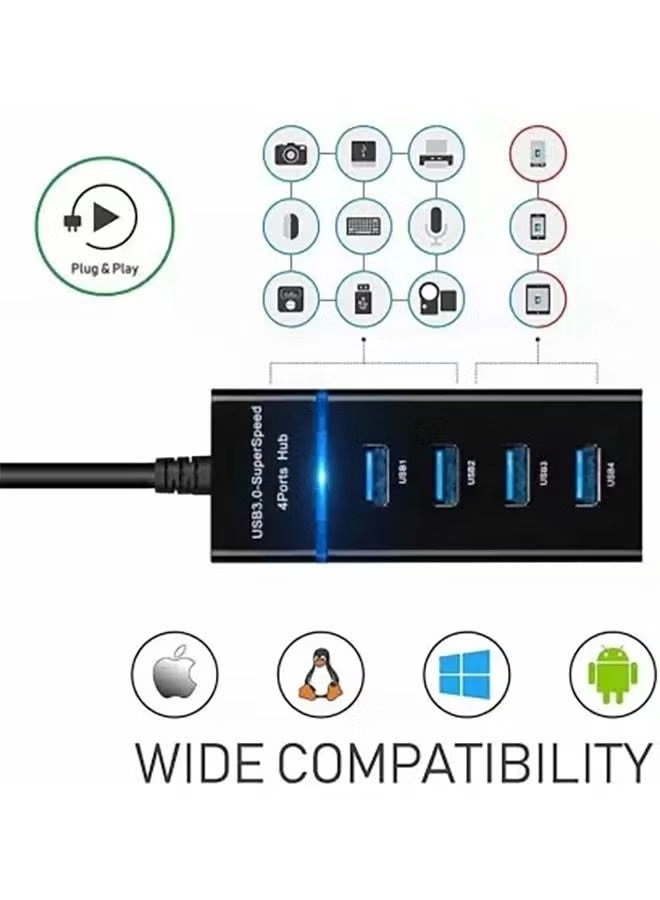 USB 3.0 Super Speed Hub - 4-Port Black