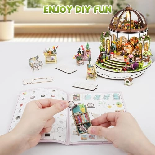 Miniature House Kit - Tiny Hanging Garden LED 3D Wooden