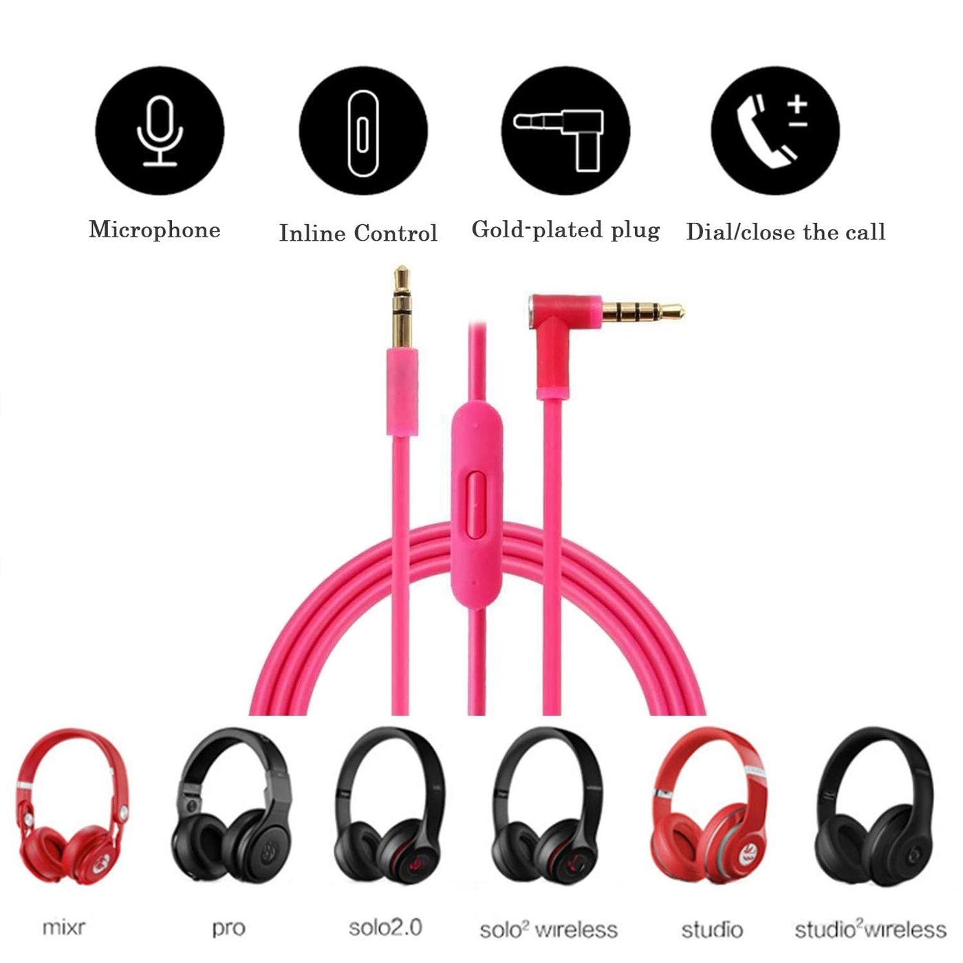 Audio Cable for Beats Headphones - In-line Microphone and Control