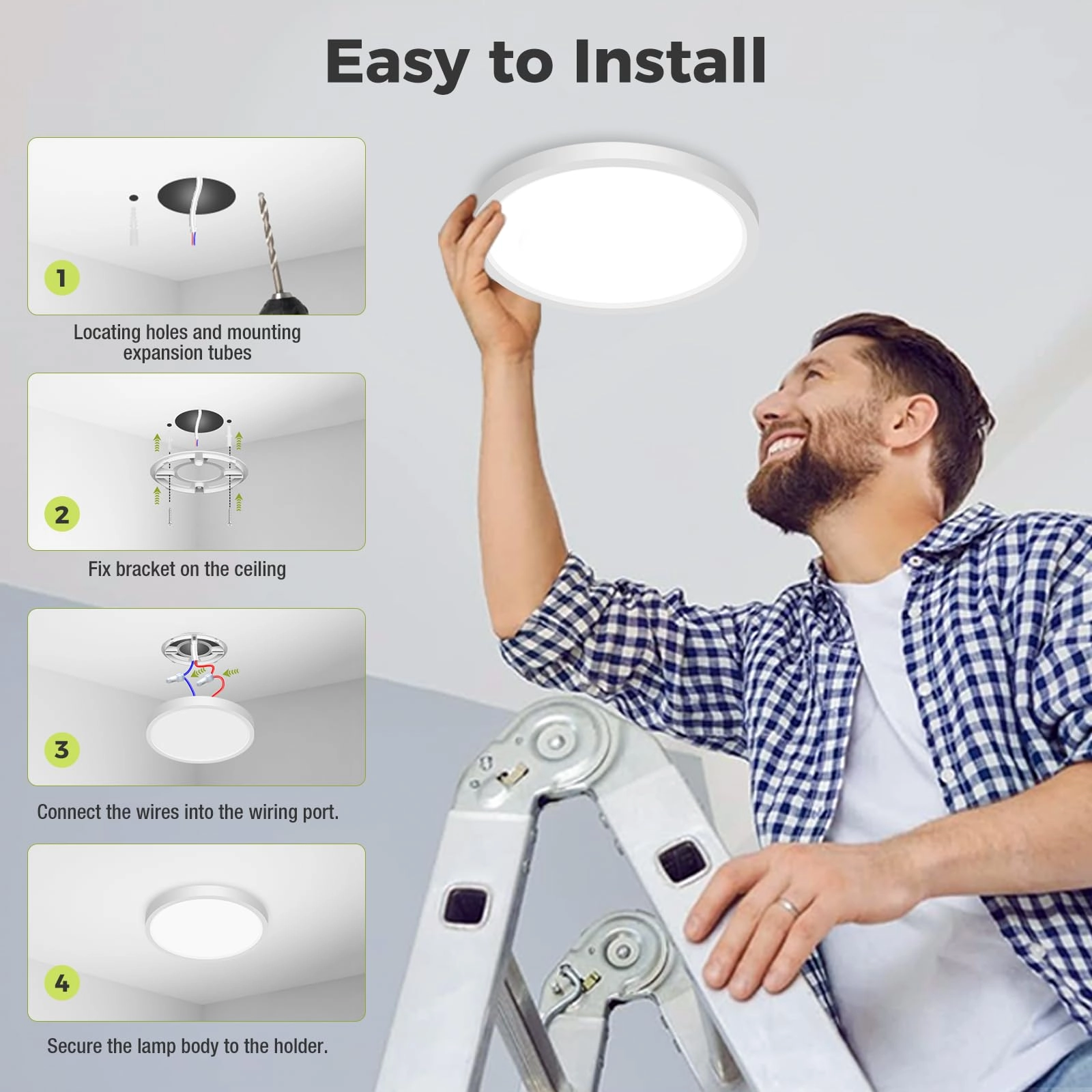 Dimmable Flush Mount LED Ceiling Light - 3000K-4500K-6000K