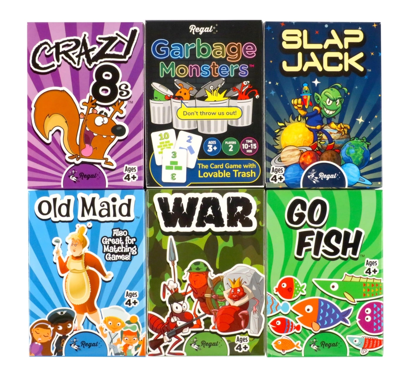 Old Maid + Go Fish + Slapjack + Crazy 8's + War + Silly Monster Memory Match