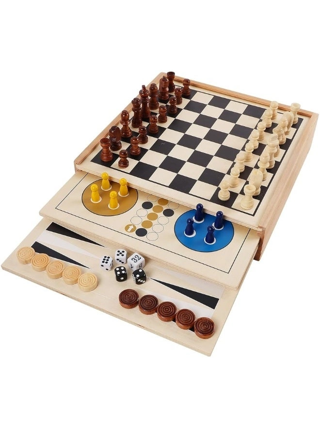 7-in-1 Wooden Board Game Set - Tabletop Portable