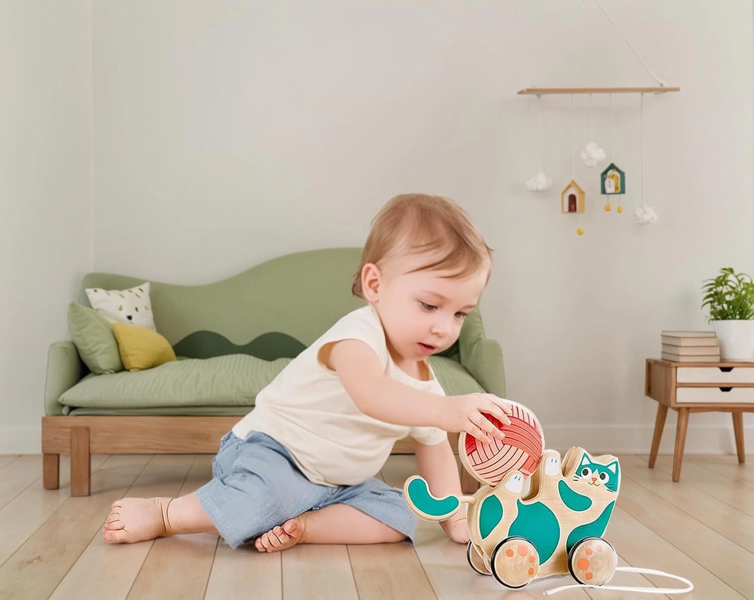 Roll And Rattle Kitten - Wooden 1+